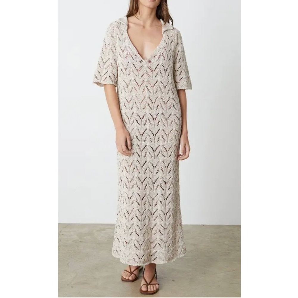 Velvet by Spencer Graham Jacqueline Crochet‎ Maxi Dress Beige Knit Womens S NWT